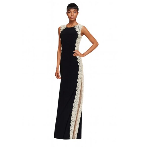 Xscape Long Jersey Lace Illusion Black Gown 16W Formal - Picture 1 of 11